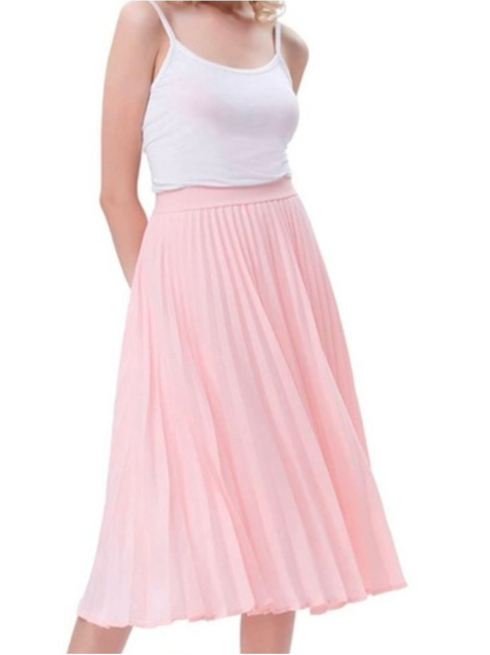 Pleated Midi Skirt in Soft Pink